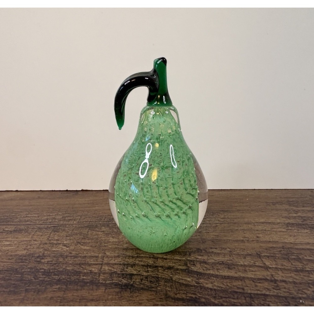 Vintage Lenox Luscious Splendor Art Glass 4" Pear Paperweight Clear Green